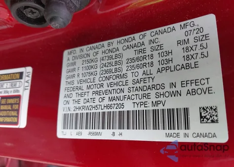 2020 Honda Cr-V Awd Ex z USA, uszkodzony, nr VIN 2HKRW2H57LH667205